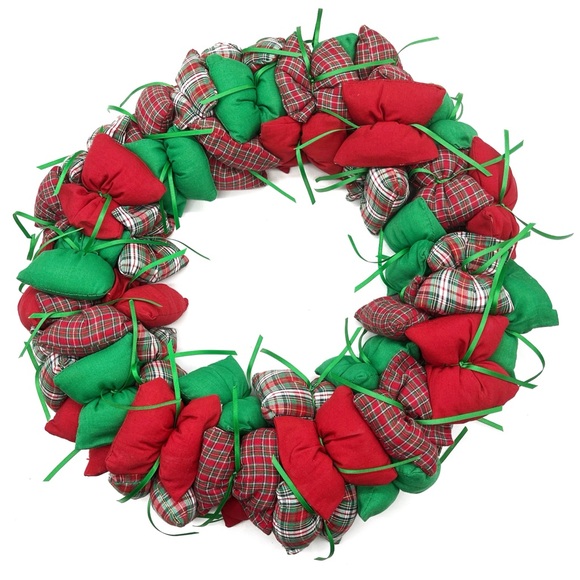 Vintage Rare Puff Pillow Wreath Plaid Christmas Holiday Door Decoration - Picture 1 of 3